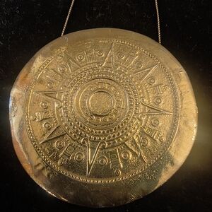 Gold Tone Aztec Calendar Pendant
